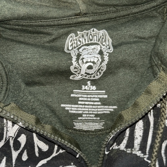 Gas 🙊 Monkey Garage Full Zip Kangaroo Pocket Hoodie, Size S - Picture 9 of 10